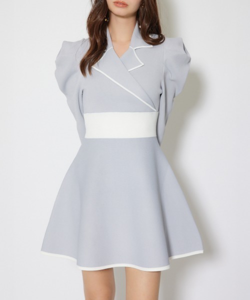 セール】テーラードカラーミニフレアニットワンピース 冬服 春服