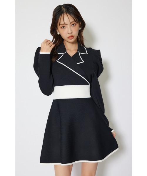 rienda(リエンダ)の「テーラードカラーミニフレアニットワンピース 冬服 春服(ワンピース・レディース・ライトブルー/ライトベージュ/ブラック・MEDIUM/SMALL)」の4枚目の写真