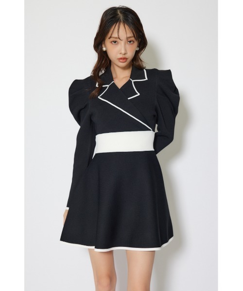 rienda(リエンダ)の「テーラードカラーミニフレアニットワンピース 冬服 春服(ワンピース・レディース・ライトブルー/ライトベージュ/ブラック・MEDIUM/SMALL)」の5枚目の写真