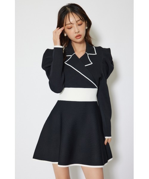 rienda(リエンダ)の「テーラードカラーミニフレアニットワンピース 冬服 春服(ワンピース・レディース・ライトブルー/ライトベージュ/ブラック・MEDIUM/SMALL)」の6枚目の写真