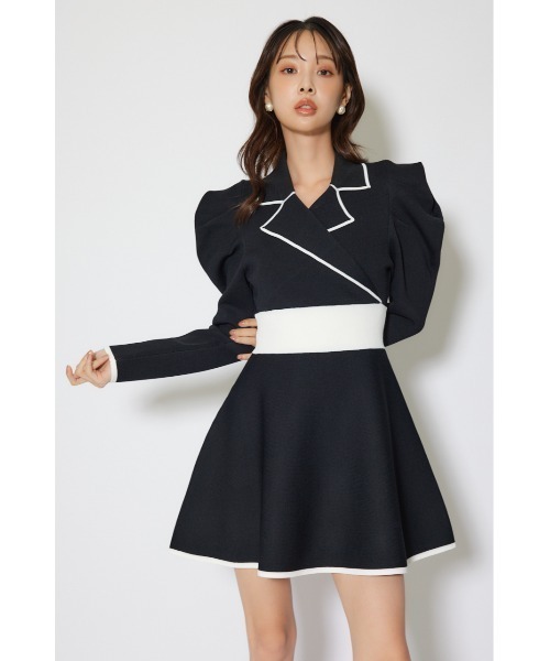 rienda(リエンダ)の「テーラードカラーミニフレアニットワンピース 冬服 春服(ワンピース・レディース・ライトブルー/ライトベージュ/ブラック・MEDIUM/SMALL)」の7枚目の写真