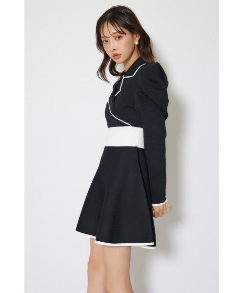 rienda(リエンダ)の「テーラードカラーミニフレアニットワンピース 冬服 春服(ワンピース・レディース・ライトブルー/ライトベージュ/ブラック・MEDIUM/SMALL)」の8枚目の写真