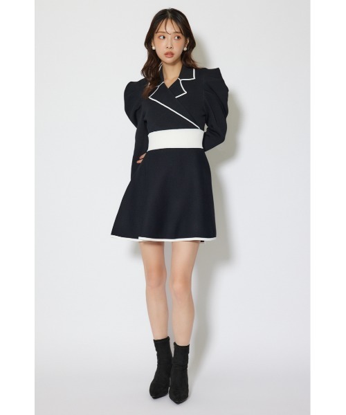 rienda(リエンダ)の「テーラードカラーミニフレアニットワンピース 冬服 春服(ワンピース・レディース・ライトブルー/ライトベージュ/ブラック・MEDIUM/SMALL)」の11枚目の写真