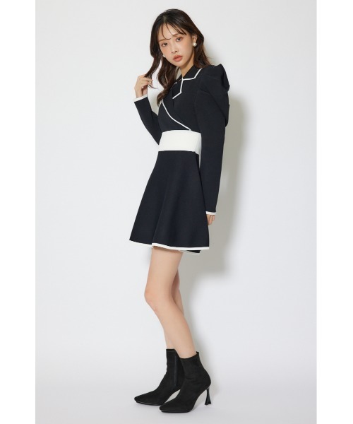 rienda(リエンダ)の「テーラードカラーミニフレアニットワンピース 冬服 春服(ワンピース・レディース・ライトブルー/ライトベージュ/ブラック・MEDIUM/SMALL)」の12枚目の写真