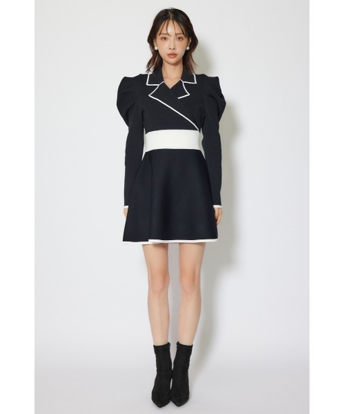 rienda(リエンダ)の「テーラードカラーミニフレアニットワンピース 冬服 春服(ワンピース・レディース・ライトブルー/ライトベージュ/ブラック・MEDIUM/SMALL)」の15枚目の写真