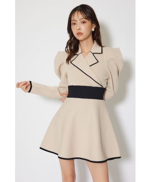 rienda(リエンダ)の「テーラードカラーミニフレアニットワンピース 冬服 春服(ワンピース・レディース・ライトブルー/ライトベージュ/ブラック・MEDIUM/SMALL)」の16枚目の写真