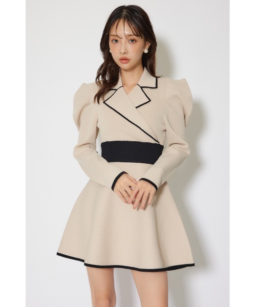 rienda(リエンダ)の「テーラードカラーミニフレアニットワンピース 冬服 春服(ワンピース・レディース・ライトブルー/ライトベージュ/ブラック・MEDIUM/SMALL)」の17枚目の写真
