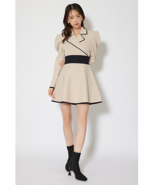 rienda(リエンダ)の「テーラードカラーミニフレアニットワンピース 冬服 春服(ワンピース・レディース・ライトブルー/ライトベージュ/ブラック・MEDIUM/SMALL)」の20枚目の写真