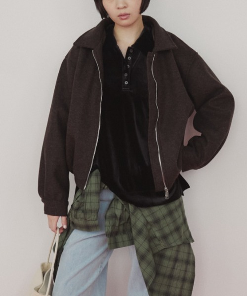 duei（デュイ）の「ウールライクダブルジップショートブルゾン（ブルゾン・レディース・ダークブラウン/チャコールグレー・FREE）」の3枚目の写真