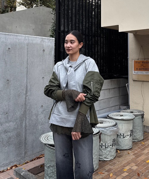 Ameri（アメリ）の「UND MILITARY DOCKING SWEAT TOP（スウェット・レディース・グレー/ブラック・FREE）」の5枚目の写真