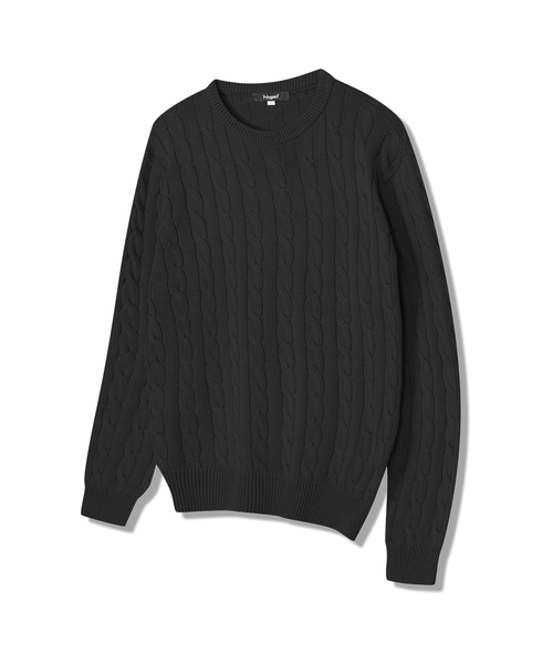 POLYGRAM(ポリグラム)の「デイリームードケーブルラウンドニット - 7カラー(ニット/セーター・レディース・ブラック/ベージュ/ネイビー/グレー/レッド/グリーン/アイボリー・LARGE/X-LARGE/2XL)」の1枚目の写真