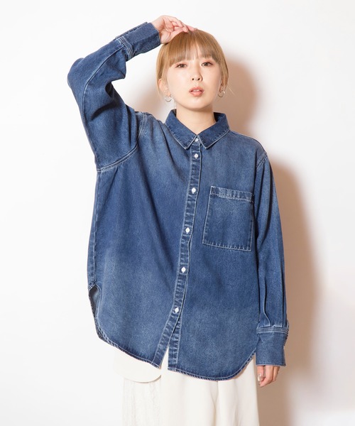 OSMOSIS（オズモーシス）の「セルロースデニムバックタックシャツ（シャツ/ブラウス・レディース・ライトブルー/ブラック/ブルー・ONE SIZE）」の6枚目の写真