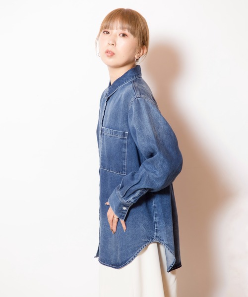 OSMOSIS（オズモーシス）の「セルロースデニムバックタックシャツ（シャツ/ブラウス・レディース・ライトブルー/ブラック/ブルー・ONE SIZE）」の9枚目の写真