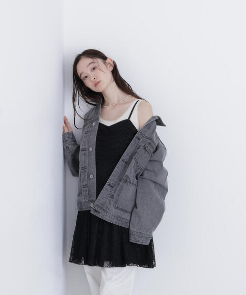 N.（N. Natural Beauty Basic）（エヌエヌナチュラルビューティーベーシック）の「レースギャザーキャミチュニック（キャミソール・レディース・オフホワイト/ブラック・ﾌﾘ-）」の2枚目の写真