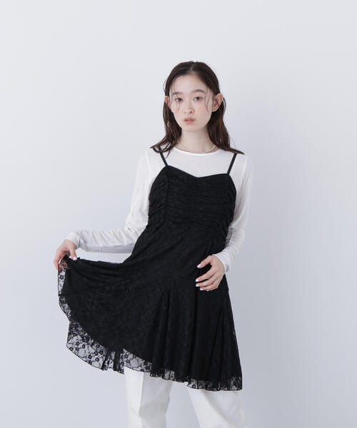 N.（N. Natural Beauty Basic）（エヌエヌナチュラルビューティーベーシック）の「レースギャザーキャミチュニック（キャミソール・レディース・オフホワイト/ブラック・ﾌﾘ-）」の8枚目の写真