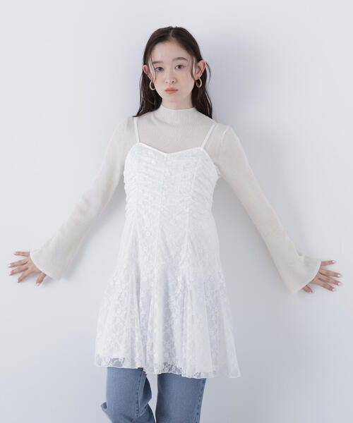 N.（N. Natural Beauty Basic）（エヌエヌナチュラルビューティーベーシック）の「レースギャザーキャミチュニック（キャミソール・レディース・オフホワイト/ブラック・ﾌﾘ-）」の3枚目の写真