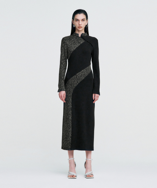 KIMZISU(キムジス)の「Melange Rib Panelled Long Dress _ BLACK(ワンピース・レディース・その他・ONE SIZE)」の1枚目の写真