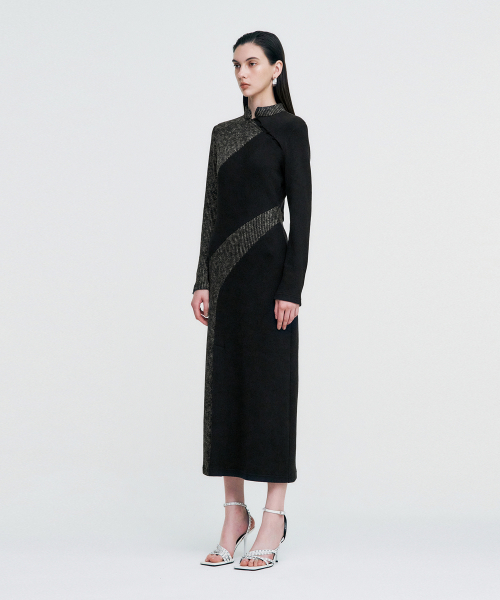 KIMZISU(キムジス)の「Melange Rib Panelled Long Dress _ BLACK(ワンピース・レディース・その他・ONE SIZE)」の2枚目の写真