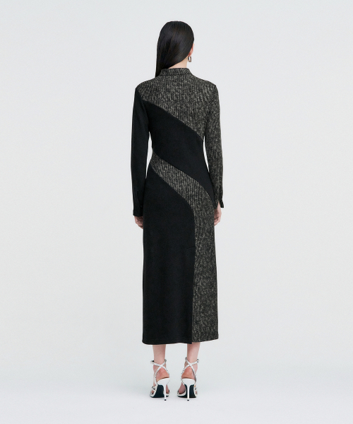 KIMZISU(キムジス)の「Melange Rib Panelled Long Dress _ BLACK(ワンピース・レディース・その他・ONE SIZE)」の3枚目の写真