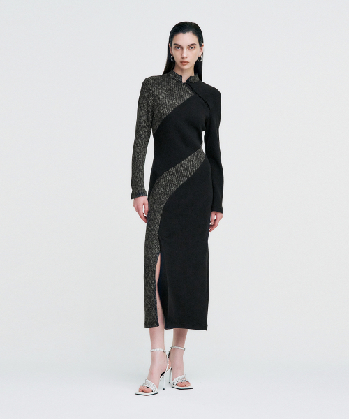 KIMZISU(キムジス)の「Melange Rib Panelled Long Dress _ BLACK(ワンピース・レディース・その他・ONE SIZE)」の4枚目の写真