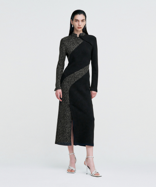 KIMZISU(キムジス)の「Melange Rib Panelled Long Dress _ BLACK(ワンピース・レディース・その他・ONE SIZE)」の5枚目の写真
