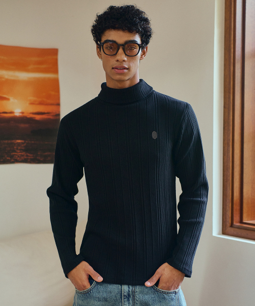 MIDSUN(ミッドサン)の「Ribbed Slim Turtle Neck-Black(Tシャツ/カットソー・レディース・ブラック・M/L)」の2枚目の写真