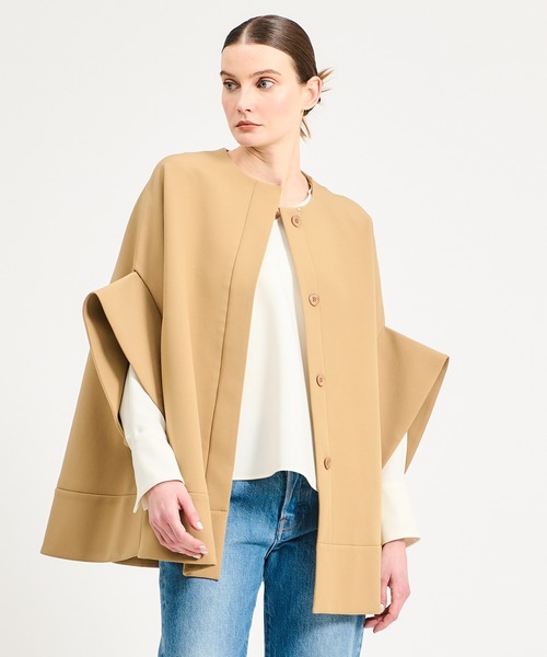 ESTNATION（エストネーション）の「ESTNATION / ノーカラーケープコート（ノーカラーコート・レディース・ネイビー/ベージュ・FREE）」の2枚目の写真