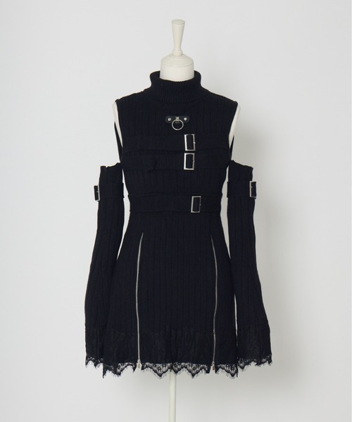 AVENCHUMU(アバンチュウム)の「Belt & zip arm warmers knit one-piece(ワンピース・レディース・ブラック/ホワイト・FREE)」の10枚目の写真