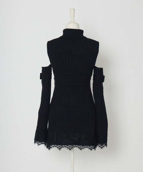 AVENCHUMU(アバンチュウム)の「Belt & zip arm warmers knit one-piece(ワンピース・レディース・ブラック/ホワイト・FREE)」の12枚目の写真