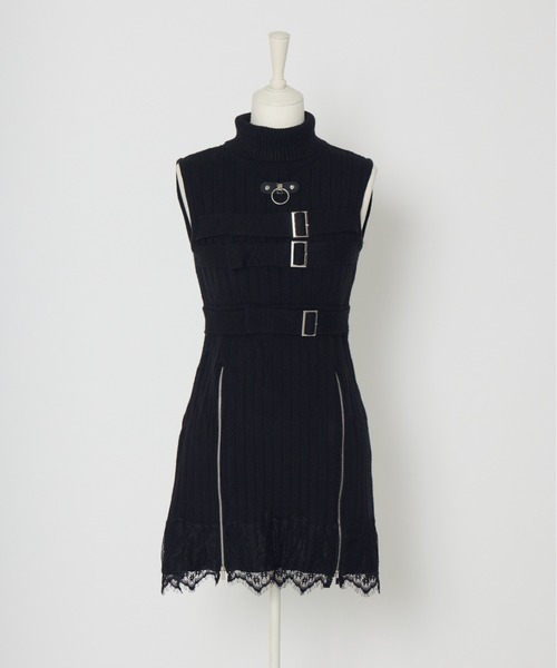AVENCHUMU(アバンチュウム)の「Belt & zip arm warmers knit one-piece(ワンピース・レディース・ブラック/ホワイト・FREE)」の22枚目の写真