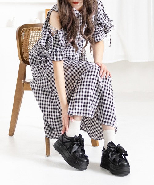 attagirl（アタガール）の「厚底ダブルリボンフリルスニーカー（スニーカー・レディース・ホワイト/ブラック/ピンク・S/LL/L/M/3L）」の21枚目の写真