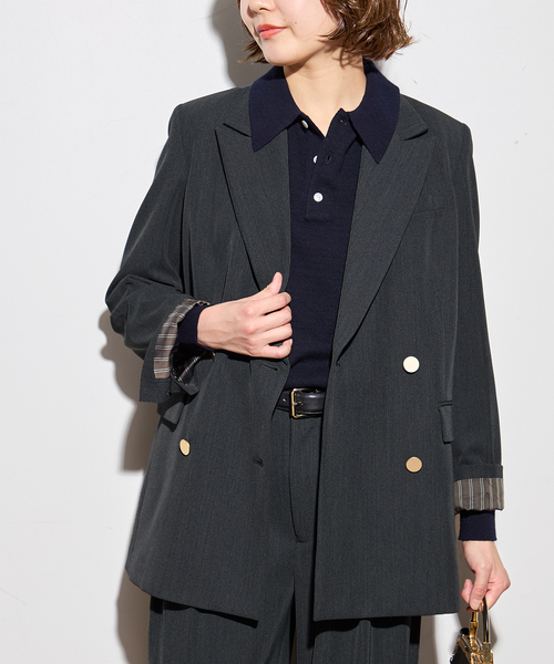 journal standard L'essage(ジャーナルスタンダードレサージュ)の「《追加6》ヴィスポリギャバブレザージャケット(テーラードジャケット・レディース・グレー/ネイビー・36/38)」の1枚目の写真