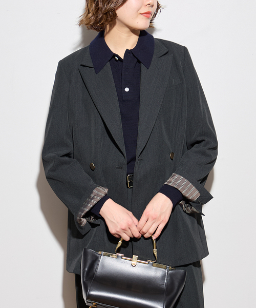 journal standard L'essage(ジャーナルスタンダードレサージュ)の「《追加6》ヴィスポリギャバブレザージャケット(テーラードジャケット・レディース・グレー/ネイビー・36/38)」の6枚目の写真