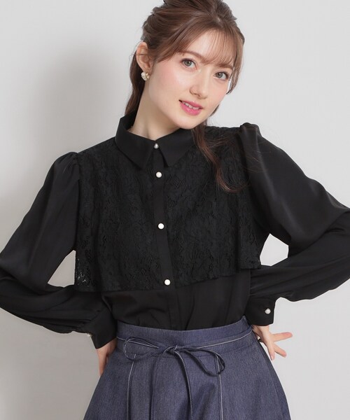 couture brooch(クチュールブローチ)の「総レース切り替えパール調ボタンブラウス(シャツ/ブラウス・レディース・ブラック/オフホワイト・40/38)」の11枚目の写真