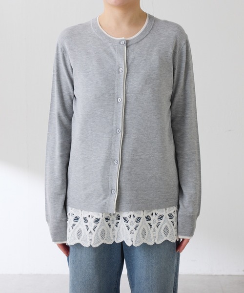 COLLAGE GALLARDAGALANTE（コラージュガリャルダガランテ）の「配色ラインクルーネックカーディガン（カーディガン/ボレロ・レディース・グレー/オレンジ・FREE）」の21枚目の写真