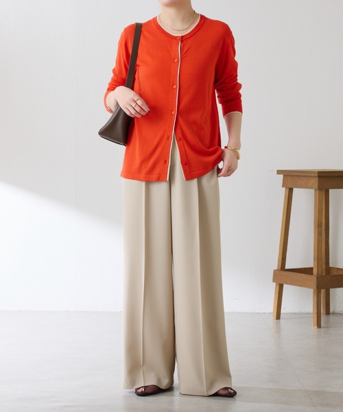 COLLAGE GALLARDAGALANTE（コラージュガリャルダガランテ）の「配色ラインクルーネックカーディガン（カーディガン/ボレロ・レディース・グレー/オレンジ・FREE）」の11枚目の写真