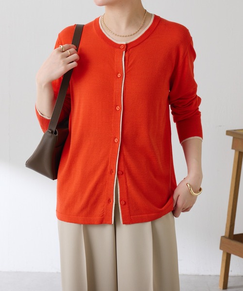 COLLAGE GALLARDAGALANTE（コラージュガリャルダガランテ）の「配色ラインクルーネックカーディガン（カーディガン/ボレロ・レディース・グレー/オレンジ・FREE）」の12枚目の写真