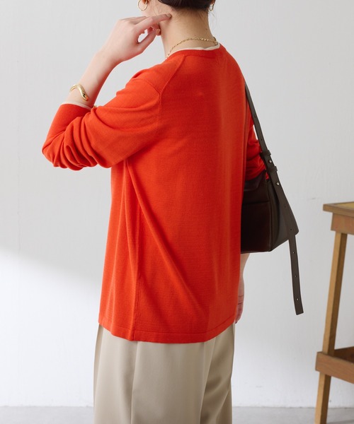 COLLAGE GALLARDAGALANTE（コラージュガリャルダガランテ）の「配色ラインクルーネックカーディガン（カーディガン/ボレロ・レディース・グレー/オレンジ・FREE）」の13枚目の写真