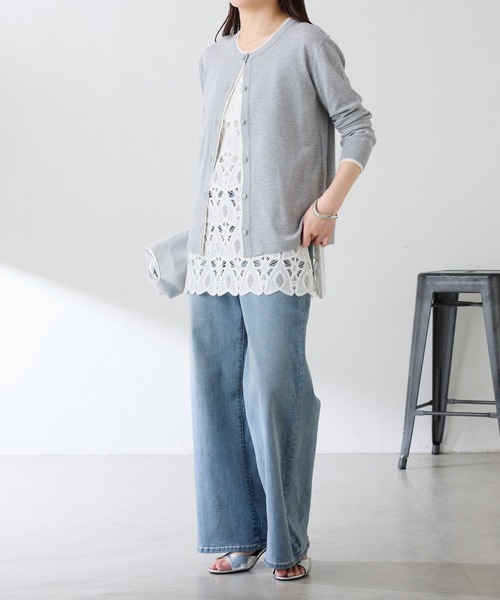 COLLAGE GALLARDAGALANTE（コラージュガリャルダガランテ）の「配色ラインクルーネックカーディガン（カーディガン/ボレロ・レディース・グレー/オレンジ・FREE）」の8枚目の写真