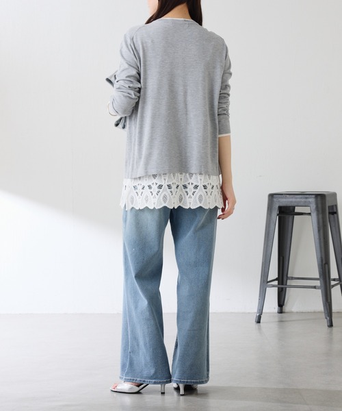 COLLAGE GALLARDAGALANTE（コラージュガリャルダガランテ）の「配色ラインクルーネックカーディガン（カーディガン/ボレロ・レディース・グレー/オレンジ・FREE）」の9枚目の写真