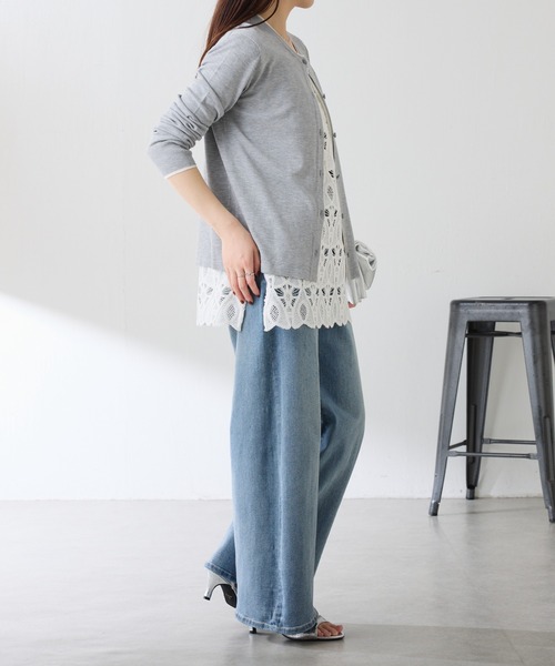 COLLAGE GALLARDAGALANTE（コラージュガリャルダガランテ）の「配色ラインクルーネックカーディガン（カーディガン/ボレロ・レディース・グレー/オレンジ・FREE）」の10枚目の写真