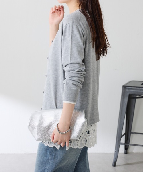 COLLAGE GALLARDAGALANTE（コラージュガリャルダガランテ）の「配色ラインクルーネックカーディガン（カーディガン/ボレロ・レディース・グレー/オレンジ・FREE）」の5枚目の写真