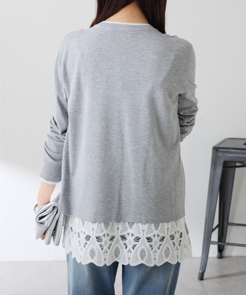 COLLAGE GALLARDAGALANTE（コラージュガリャルダガランテ）の「配色ラインクルーネックカーディガン（カーディガン/ボレロ・レディース・グレー/オレンジ・FREE）」の6枚目の写真