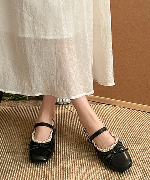 Nia(ニア)の「Nia(ニア)/レース付きバレエシューズ(バレエシューズ・レディース・レッド/ブラウン/ブラック/アイボリー・36/40/38)」の7枚目の写真