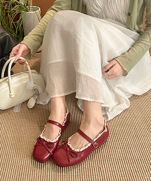 Nia(ニア)の「Nia(ニア)/レース付きバレエシューズ(バレエシューズ・レディース・レッド/ブラウン/ブラック/アイボリー・36/40/38)」の12枚目の写真