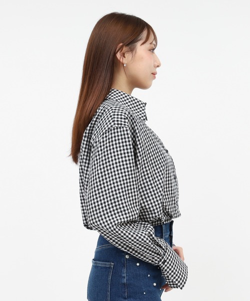 ROYAL PARTY(ロイヤルパーティー)の「バルーンヘムクロップドシャツ(シャツ/ブラウス・レディース・ブルー/オフホワイト/チェック・FREE)」の5枚目の写真
