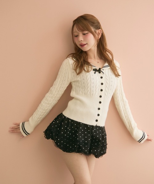 TITTY&CO.（ティティーアンドコー）の「セーラーラインニットカーディガン（カーディガン/ボレロ・レディース・アイボリー/ブラック・FREE）」の14枚目の写真