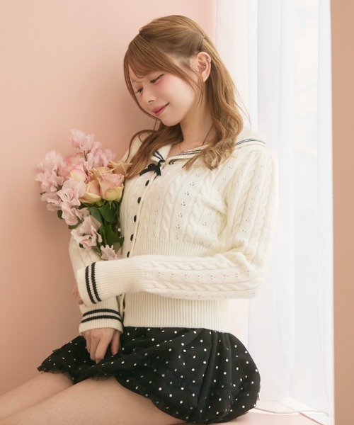 TITTY&CO.（ティティーアンドコー）の「セーラーラインニットカーディガン（カーディガン/ボレロ・レディース・アイボリー/ブラック・FREE）」の15枚目の写真