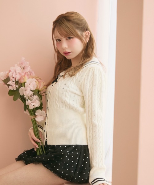 TITTY&CO.（ティティーアンドコー）の「セーラーラインニットカーディガン（カーディガン/ボレロ・レディース・アイボリー/ブラック・FREE）」の17枚目の写真