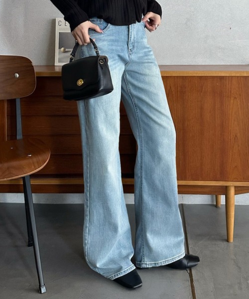 Eclat one(エクラワン)の「【Eclat one】ハイウエスト 美脚ストレート デニムパンツ(デニムパンツ・レディース・ブラック/ライトブルー/グレー・M/S)」の3枚目の写真